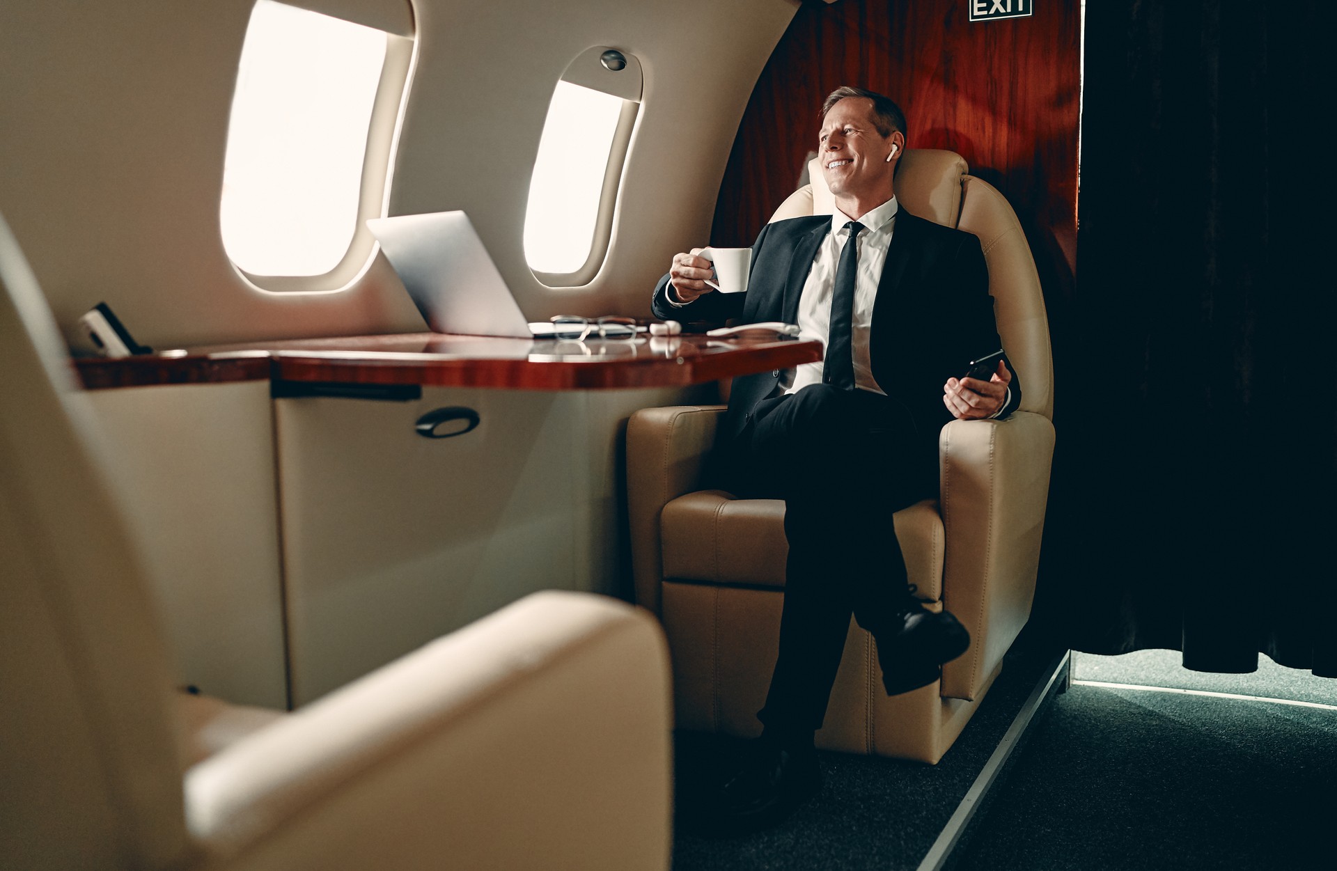 Businessman in private jet